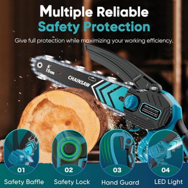 Mini Chainsaw Cordless 4000+4000 mAh, 6 Inch Portable Electric Chainsaw with Oiler System, 2PCS 21V 4000mAh Batteries, 2 Chainsaw Chain, Wood/Tree Saw for Tree Branches, Courtyard, Household & Garden