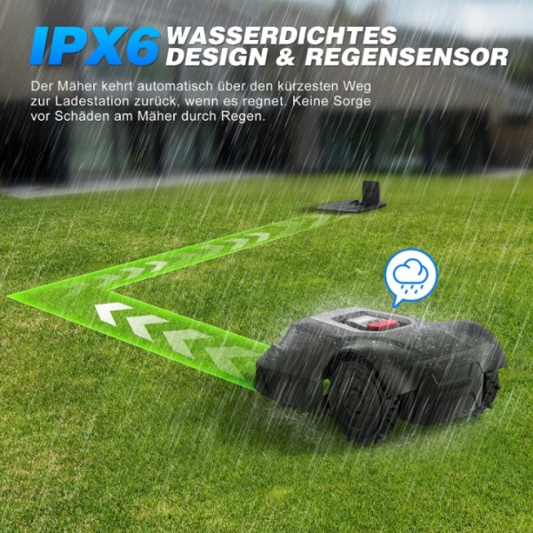 Mähroboter mit 2,4 GHz WiFi-oder Bluetooth-Verbindung, Steuerung über APP-Anwendung, Kantenschneidefunktion, Regenüberwachung, Wasserdicht, Ausgestattet mit Intelligenter Schneidkopfanpassung, 500 m²